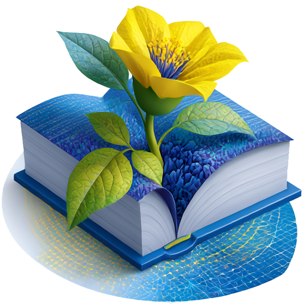 conceptual illustration of a book with flower emerging from the pages